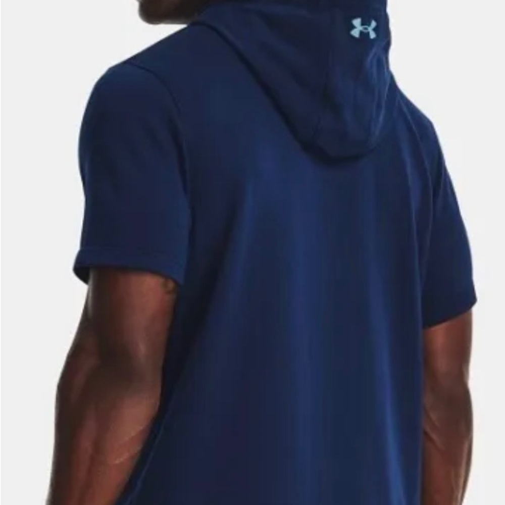 NWT Mens Under Armour Project Rock Terry Short Sleeve Hoodie Blue 1370465 - Picture 3 of 6